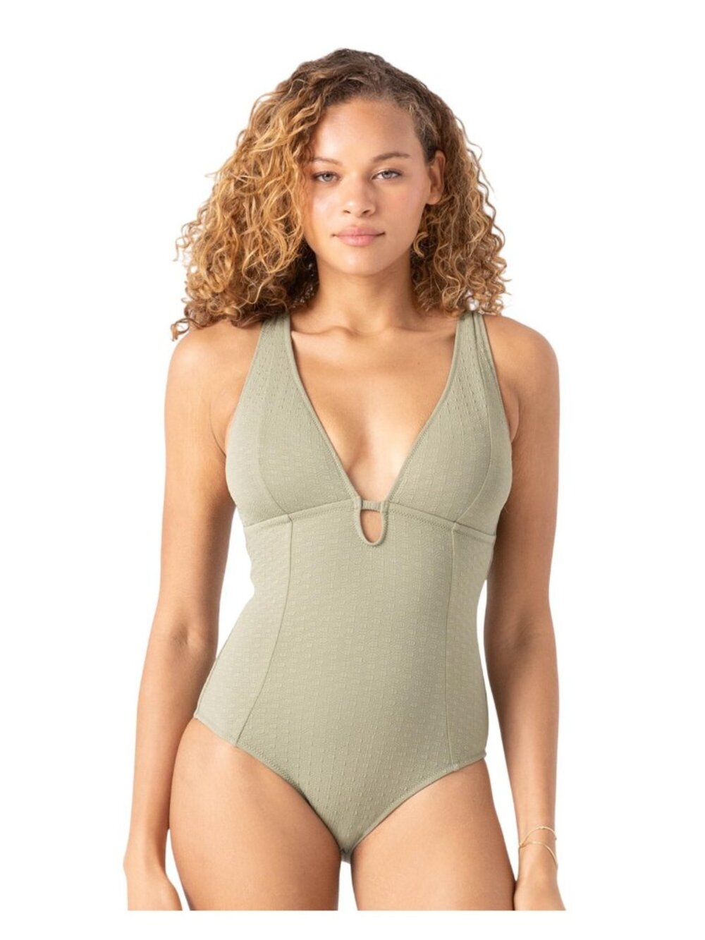 NWT Roxy Womens One Piece Plunge Swimsuit 434001983 Oil Green M